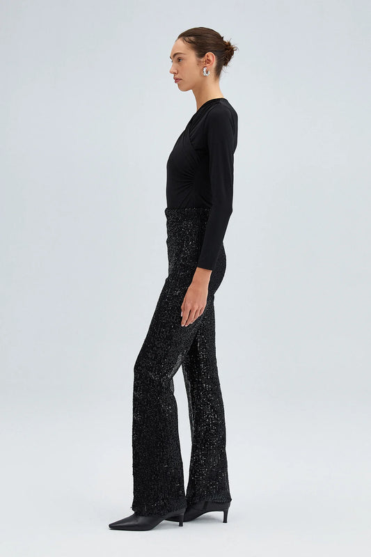 TOUCHÉ - Dames Gedrapeerde Bodysuit Top met Lange Mouwen - Zwart, Wit