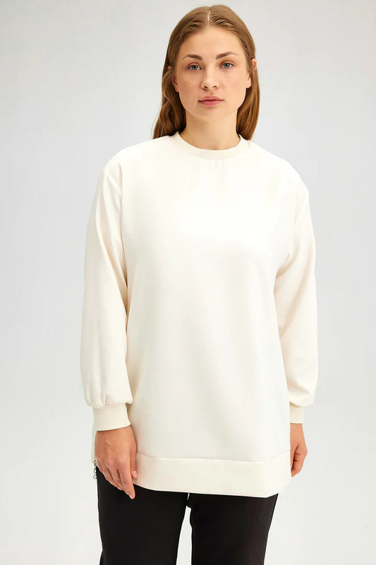 TOUCHÉ Damestuniek van crepe met gedetailleerde ritssluiting