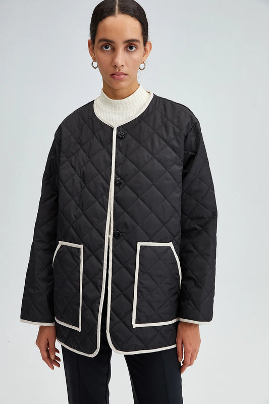 TOUCHÉ - Dames Gewatteerde Jas Met Contrasterende Biezen