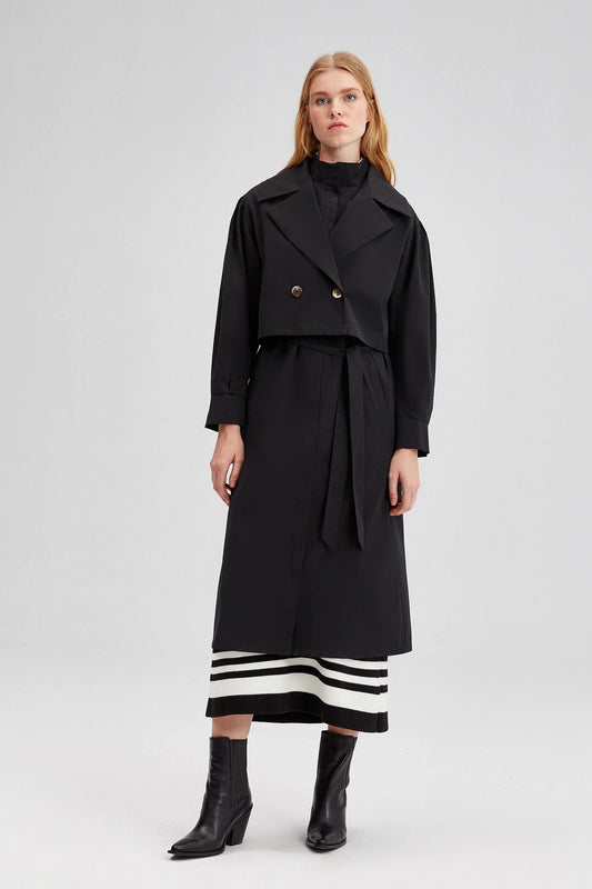 TOUCHÉ - Double Breasted- Tweedelige Trenchcoat, Lange mantels met riem Dames - zwart