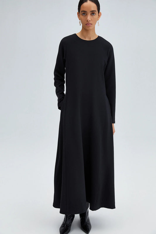 TOUCHÉ - Dames A-LINE CREPE Maxi Jurk met Lange Mouwen - Zwart
