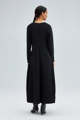 TOUCHÉ - Dames A-LINE CREPE Maxi Jurk met Lange Mouwen - Zwart