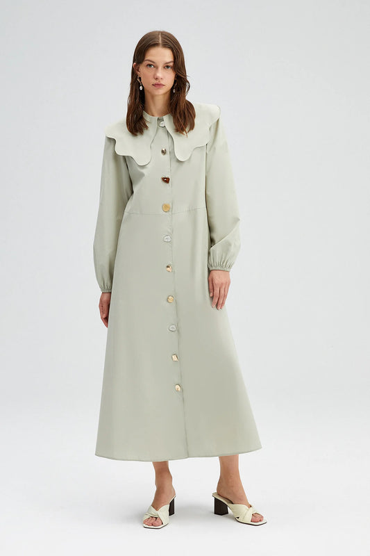 TOUCHÉ - Dames Popeline Jurk met Brede Kraag en Knoopdetails