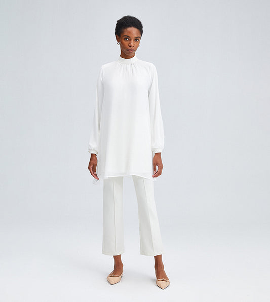 Sahte yakalı şifon tunik