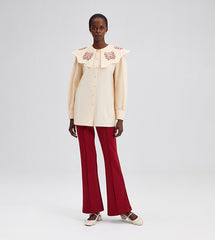 TOUCHÉ - Dames Geborduurde Blouse met  kraag en lange mouwen