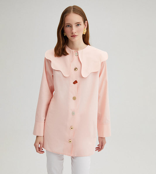 TOUCHÉ - Dames Poplin Overhemd Met Kraag en Lange Mouwen