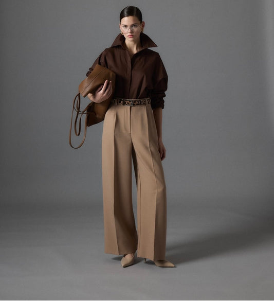 Dames broek met wijde pijpen - Camel