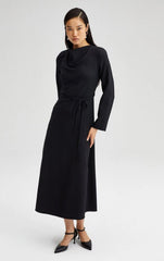 TOUCHÉ - Maxi gala jurk met gedrapeerde hals en riem - zwart