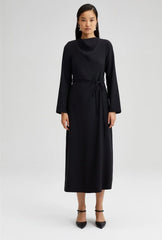 TOUCHÉ - Maxi gala jurk met gedrapeerde hals en riem - zwart