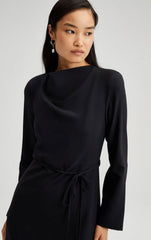 TOUCHÉ - Maxi gala jurk met gedrapeerde hals en riem - zwart