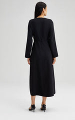 TOUCHÉ - Maxi gala jurk met gedrapeerde hals en riem - zwart