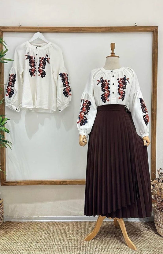 Zebúx, Lange bruine plissérok voor dames, casual