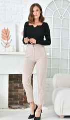 Zebux, Beige broeken met hoge taille voor dames