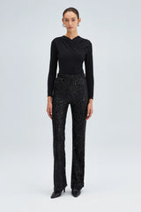 TOUCHÉ - Dames Gedrapeerde Bodysuit Top met Lange Mouwen - Zwart, Wit