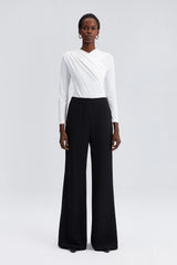 TOUCHÉ - Dames Gedrapeerde Bodysuit Top met Lange Mouwen - Zwart, Wit