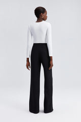 TOUCHÉ - Dames Gedrapeerde Bodysuit Top met Lange Mouwen - Zwart, Wit