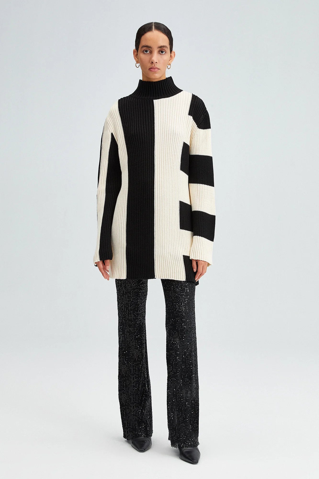 TOUCHE Zwart Witte Gebreide Trui met Hoge Kraag dames ZEBUX Fashion