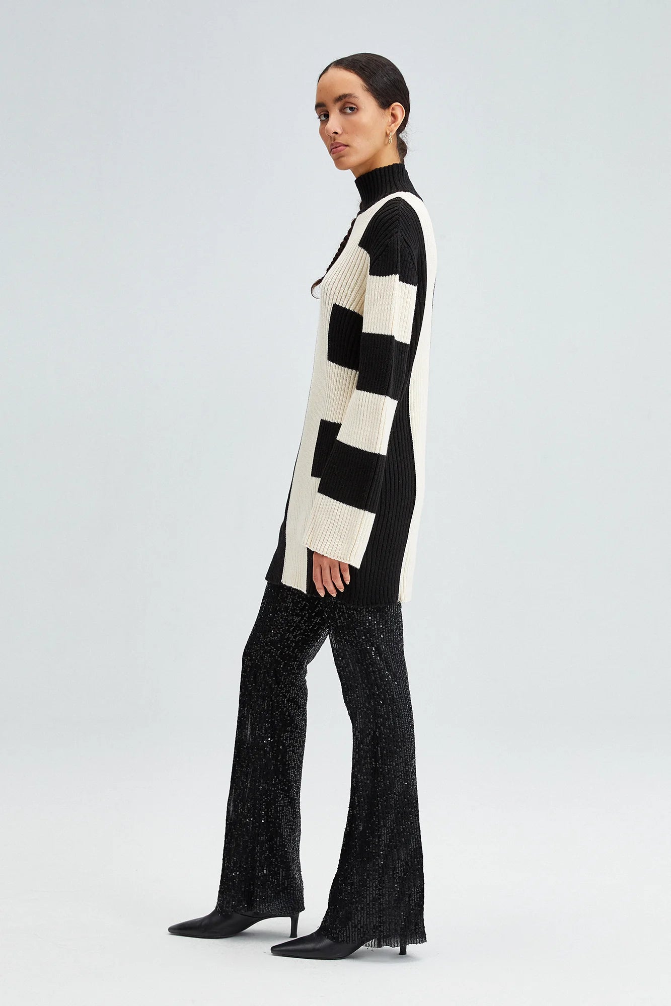 TOUCHE Zwart Witte Gebreide Trui met Hoge Kraag dames ZEBUX Fashion