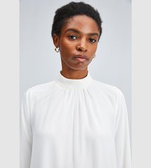 TOUCHÉ - Tuniek met Hoge Kraag en  Lange Mouwen - Elegante Witte Chiffon Blouse dames